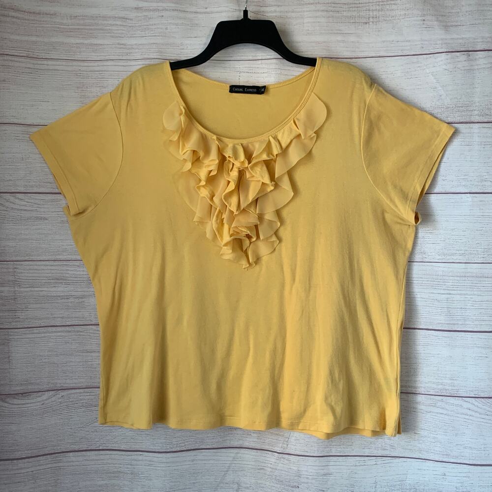 Casual Express Yellow Ruffle Blouse Short Sleeve Size XXL